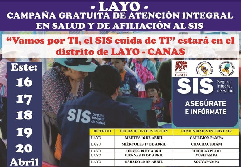 COMUNICADO IMPORTANTE| EQUIPOS DE SALUD SE TRASLADARAN A LAS COMUNIDADES DEL DISTRITO LAYO