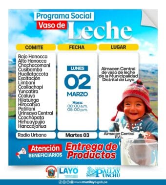 𝗖𝗥𝗢𝗡𝗢𝗚𝗥𝗔𝗠𝗔 𝗗𝗘 𝗗𝗜𝗦𝗧𝗥𝗜𝗕𝗨𝗖𝗜Ó𝗡 𝗗𝗘 𝗣𝗥𝗢𝗗𝗨𝗖𝗧𝗢𝗦 𝗗𝗘𝗟 𝗣𝗥𝗢𝗚𝗥𝗔𝗠𝗔 𝗩𝗔𝗦𝗢 𝗗𝗘 𝗟𝗘𝗖𝗛𝗘 𝗗𝗘 𝗟𝗔 𝗠𝗨𝗡𝗜𝗖𝗜𝗣